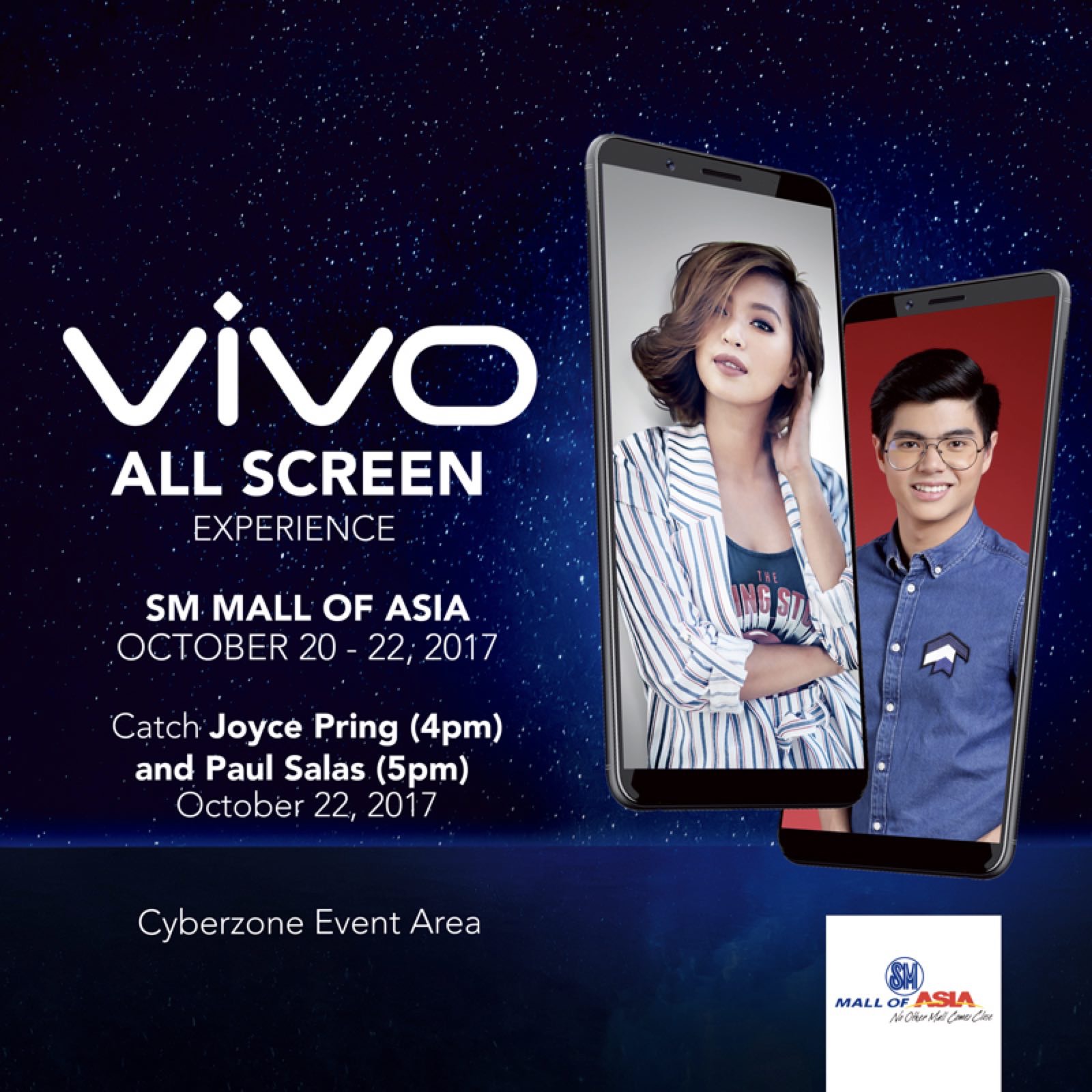Joyce Pring and Paul Salas to grace the Vivo V7+ All Screen Experience SM Mall Tour at the Mall of Asia on October 20 to 22