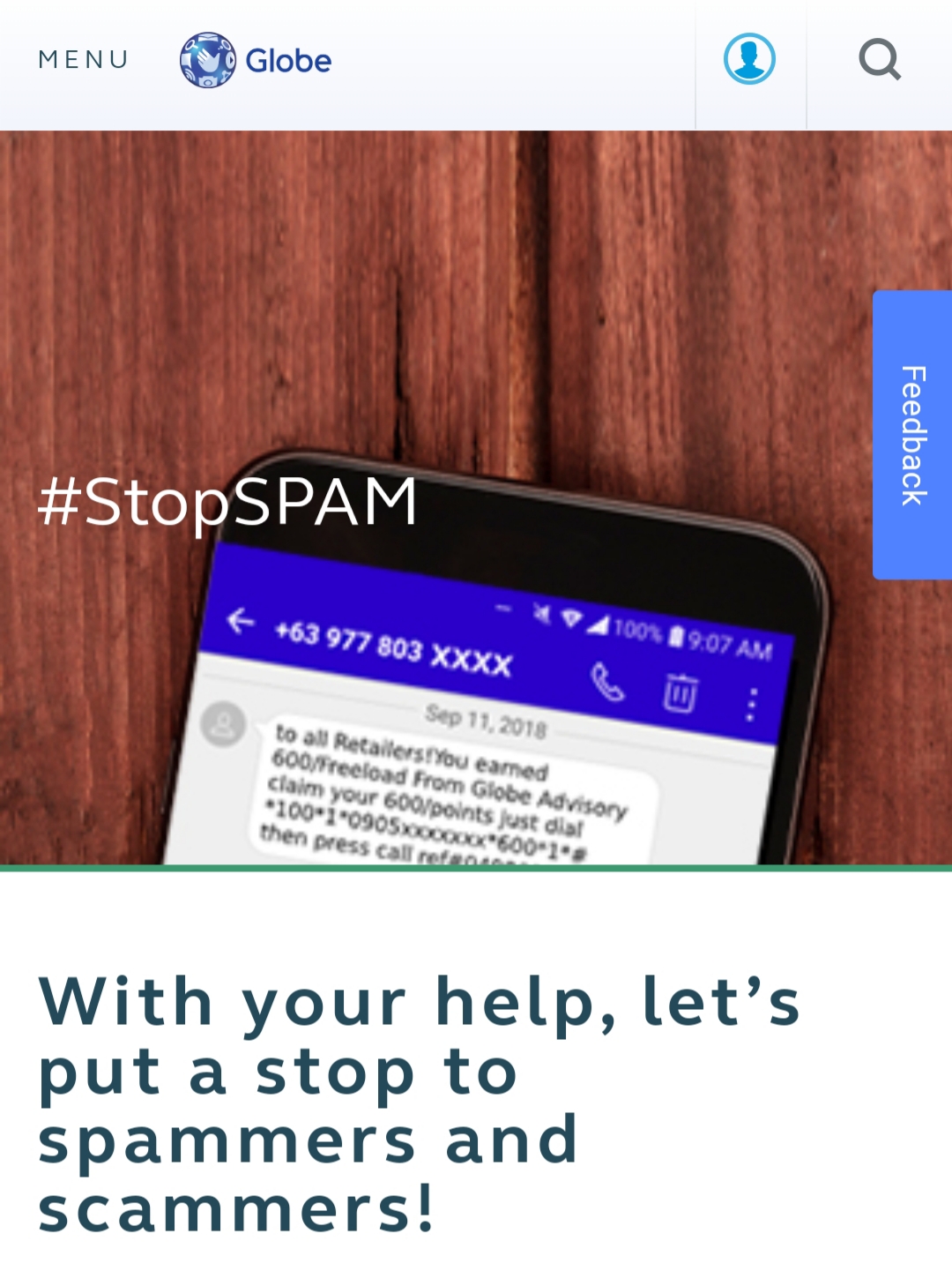 Globe urges customers to use reporting tool for spam/scam cases
