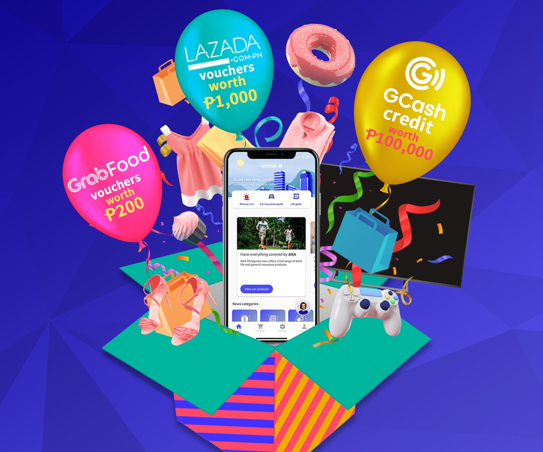 Download Emma by AXA app for a chance to win P100,000 and free vouchers