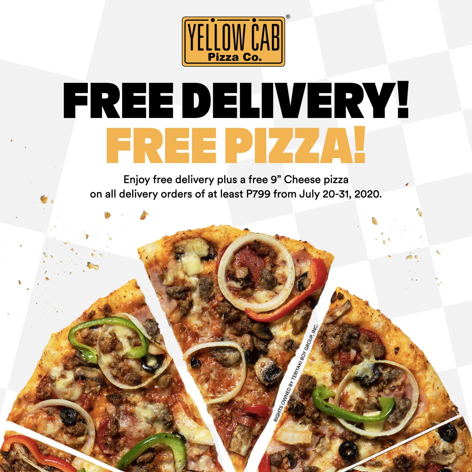 Enjoy free delivery and free pizza from Yellow Cab until end of July