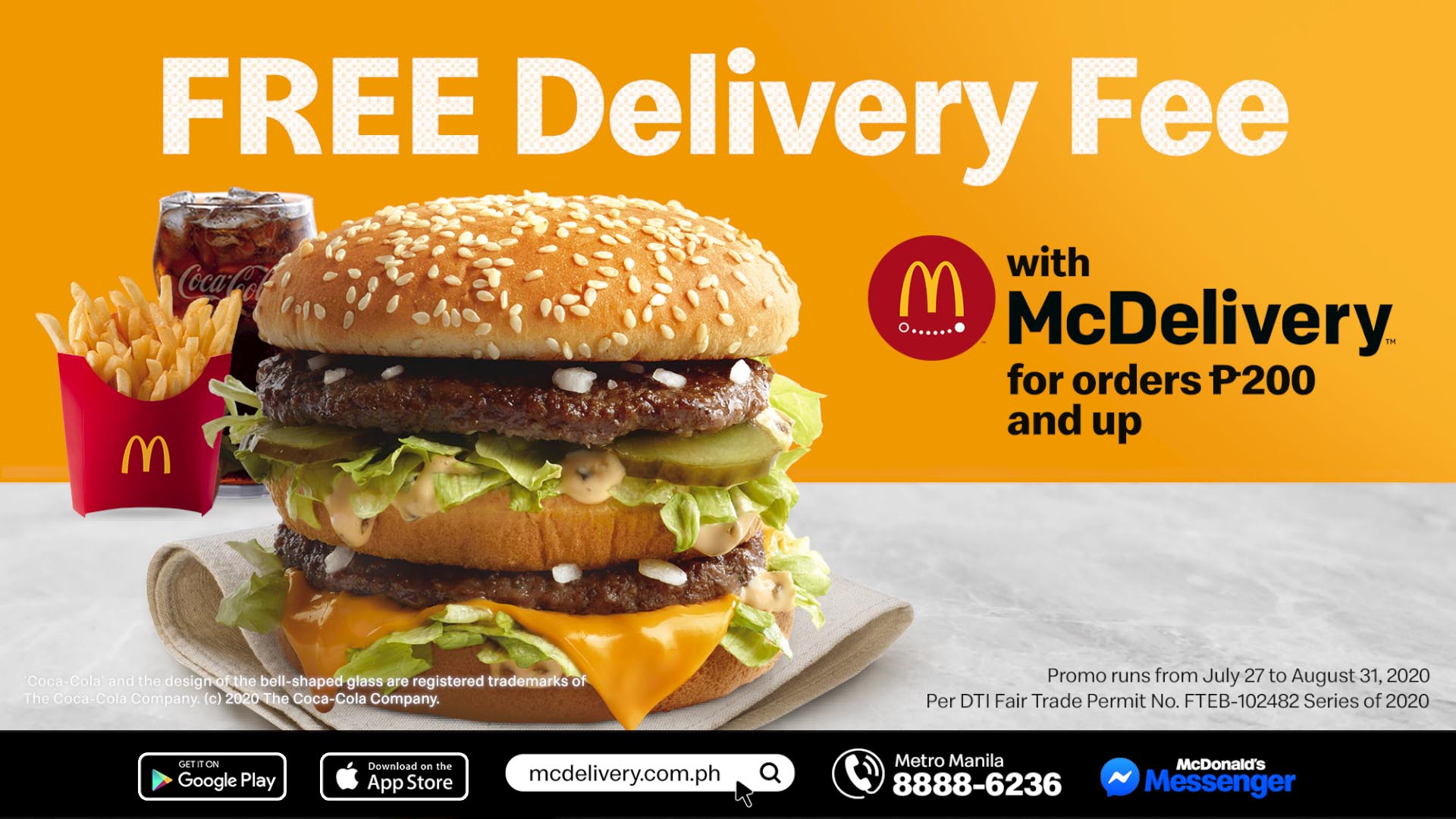 McDonald’s offers FREE Delivery Fee starting at Php200 only
