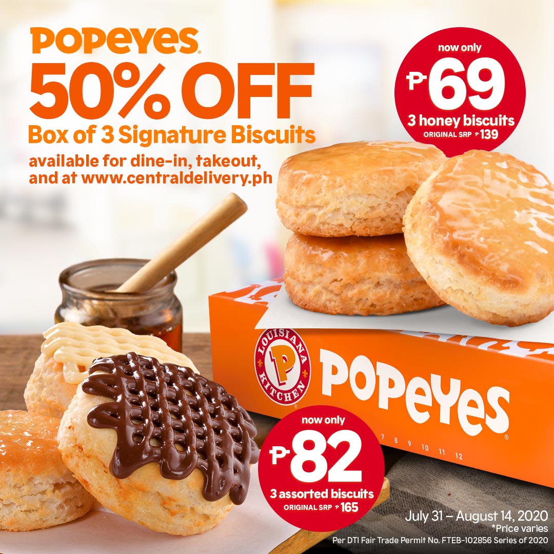 Popeyes Box of 3 Signature Biscuits gets a 50% off until August 14