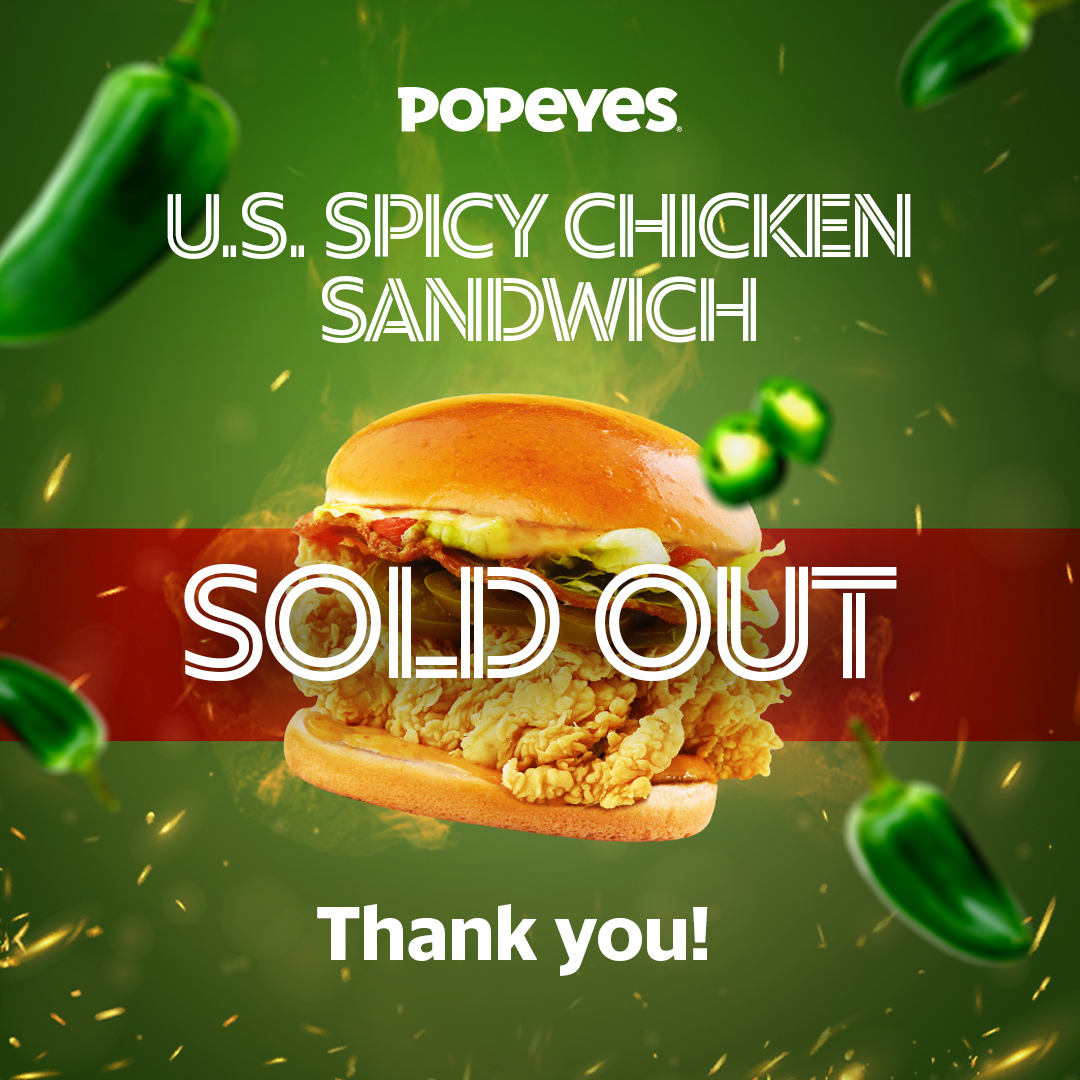 Popeyes’ new US Spicy Chicken Sandwich  sold out during initial PH launch
