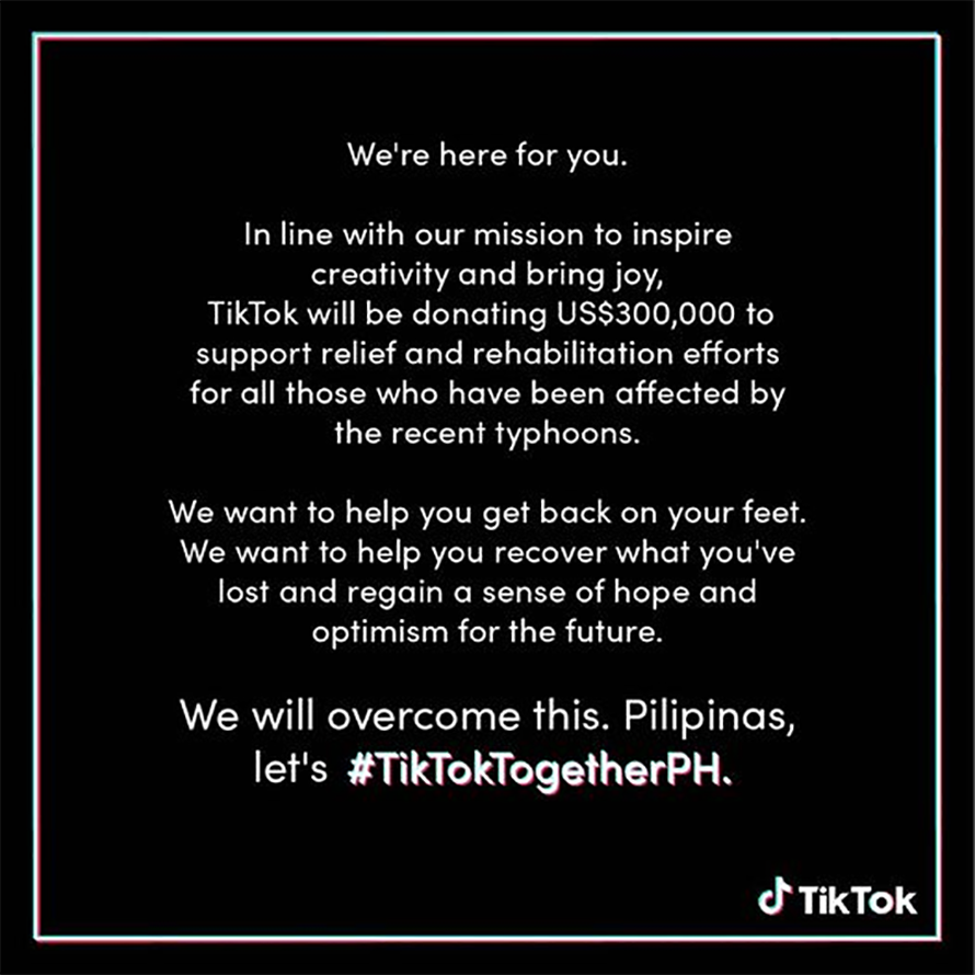 TikTok Donates US$300,000 for Typhoon Victims in the Philippines