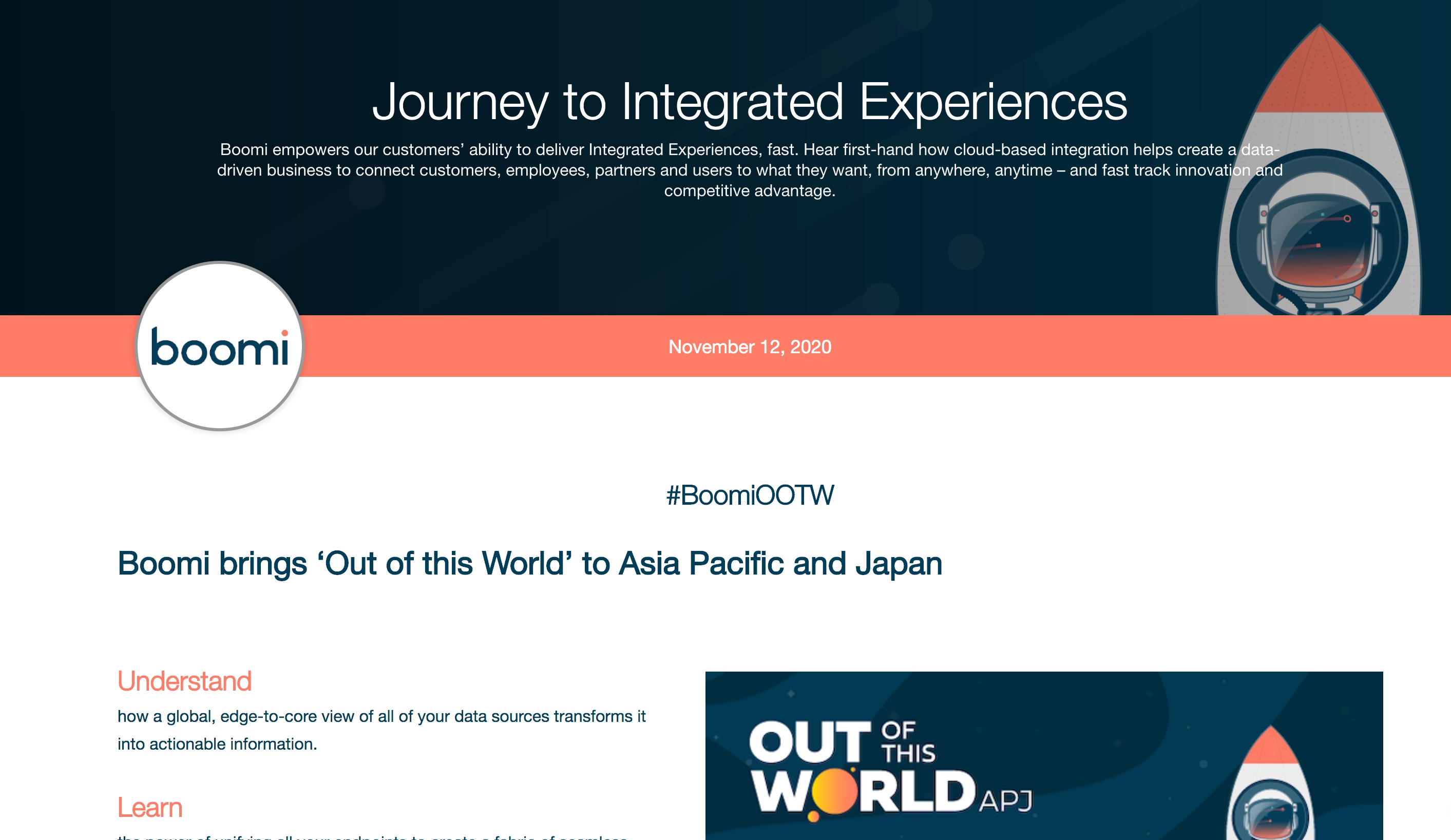 Boomi Takes Integrated Experiences Out of this World in Asia-Pacific and Japan Virtual Event