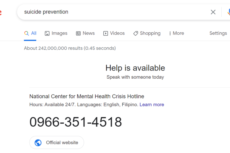 Google Search directs people to suicide prevention hotline