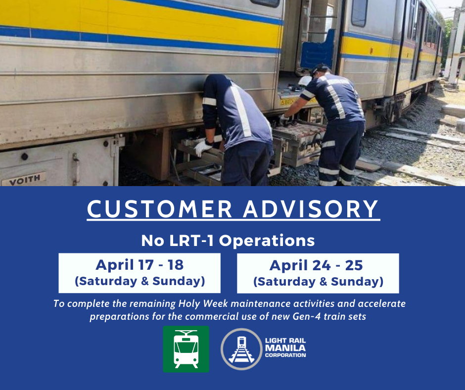 No LRT-1 operations on April 17-18, 24-25