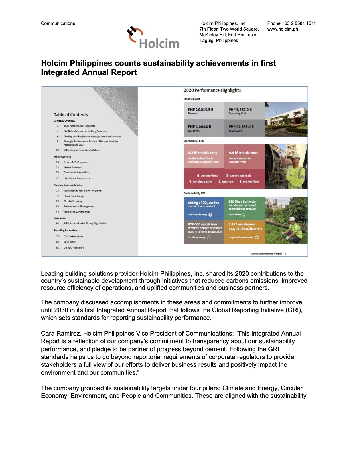 Holcim Philippines counts sustainability achievements in first Integrated Annual Report
