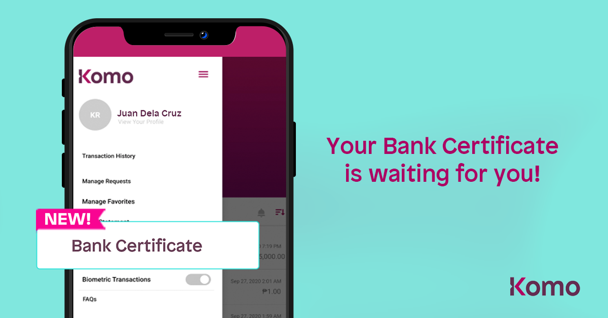 EastWest Bank’s Komo makes Bank Certificate requests available  in just a few taps