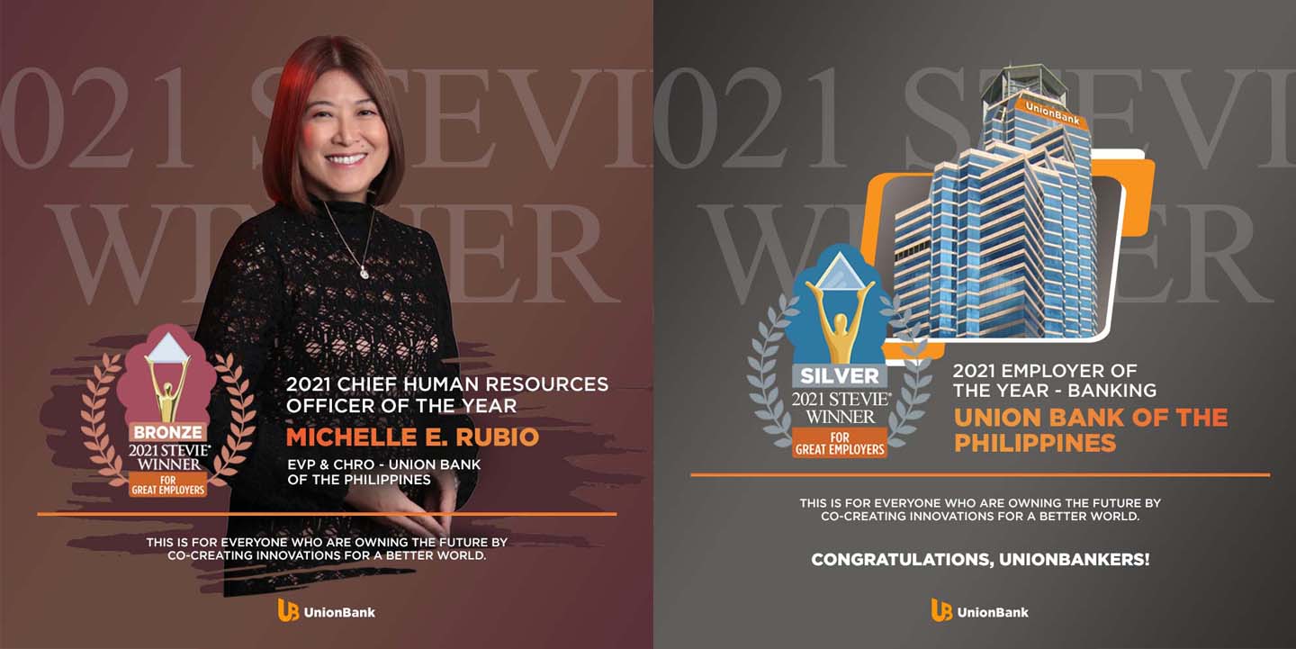 Union Bank of the Philippines bagged two major accolades in the 2021 Stevie Awards for Great Employers