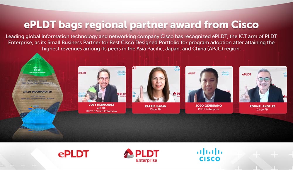 ePLDT bags regional partner award from Cisco anew