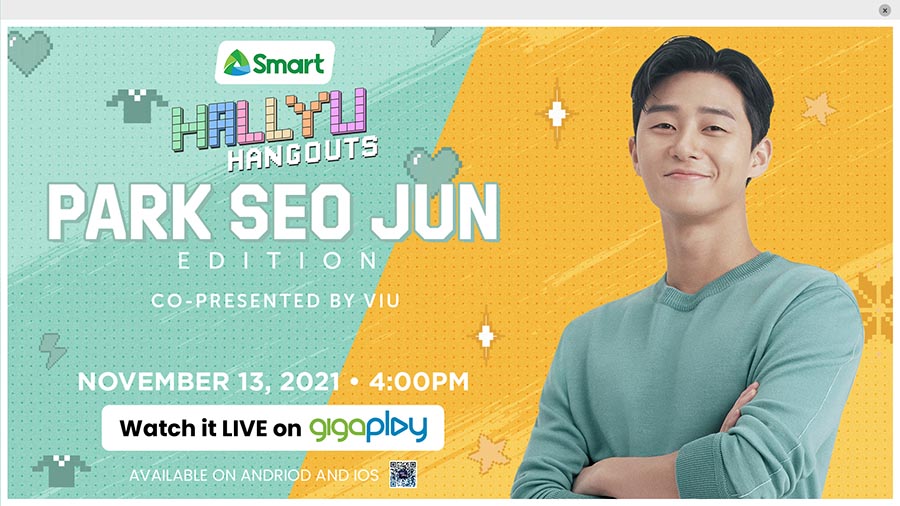 Park Seo Jun takes the Smart Hallyu Hangouts centerstage LIVE on GigaPlay on Nov. 13, co-presented by Viu