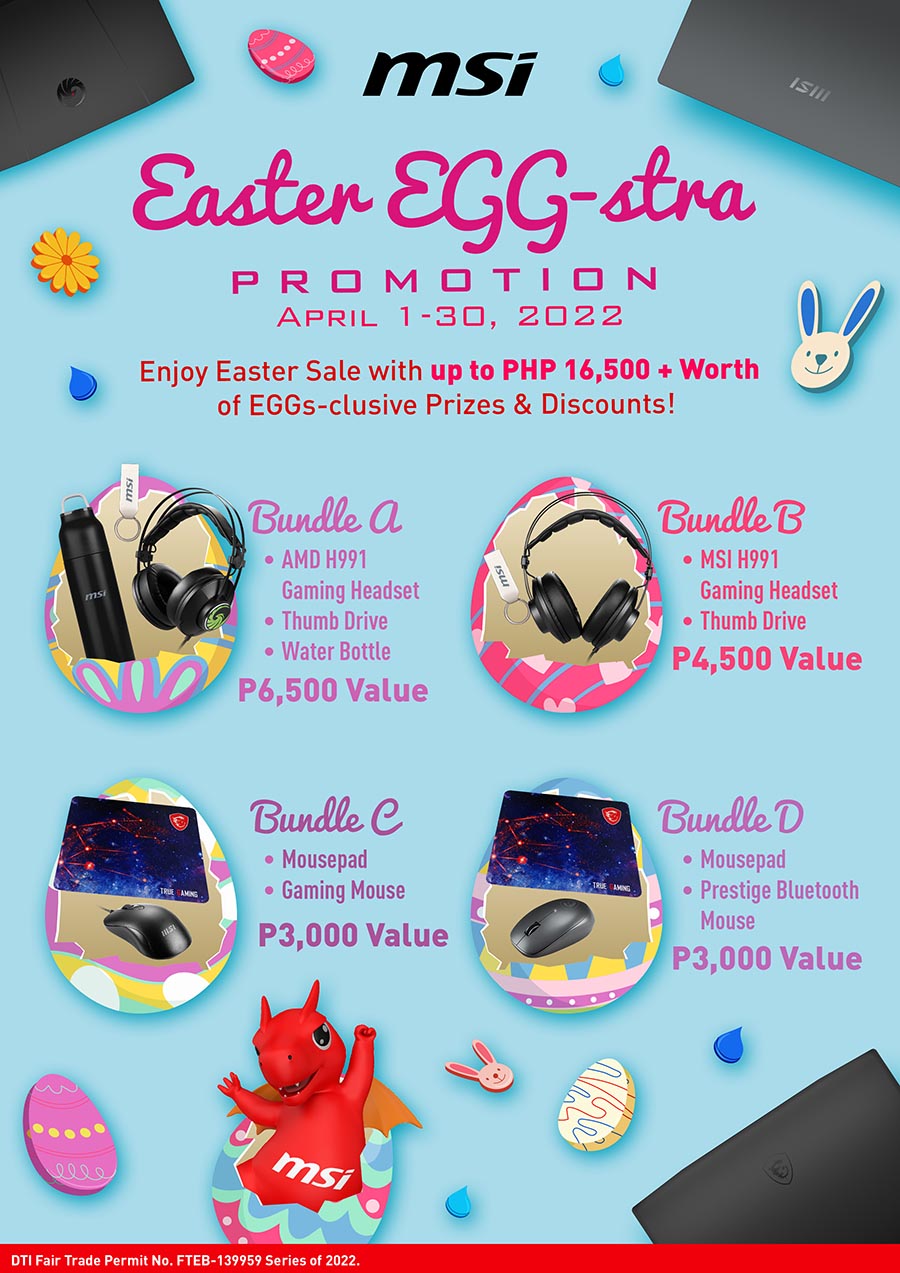Get Egg-sclusive Discounts on MSI Easter EGG-stra Promotion runs from April 1-30, 2022