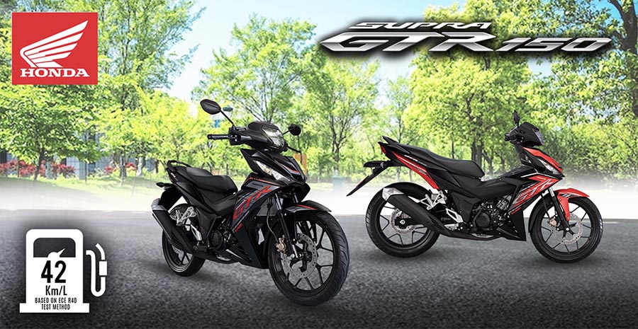 Hit the road for a long weekend ride with comfort and convenience on a Honda Supra GTR 150