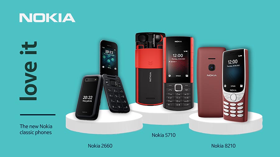 New Nokia iconic feature phones enhance HMD Global’s 2022 portfolio: Nokia 8210 4G, Nokia 2660 Flip and Nokia 5710 XpressAudio