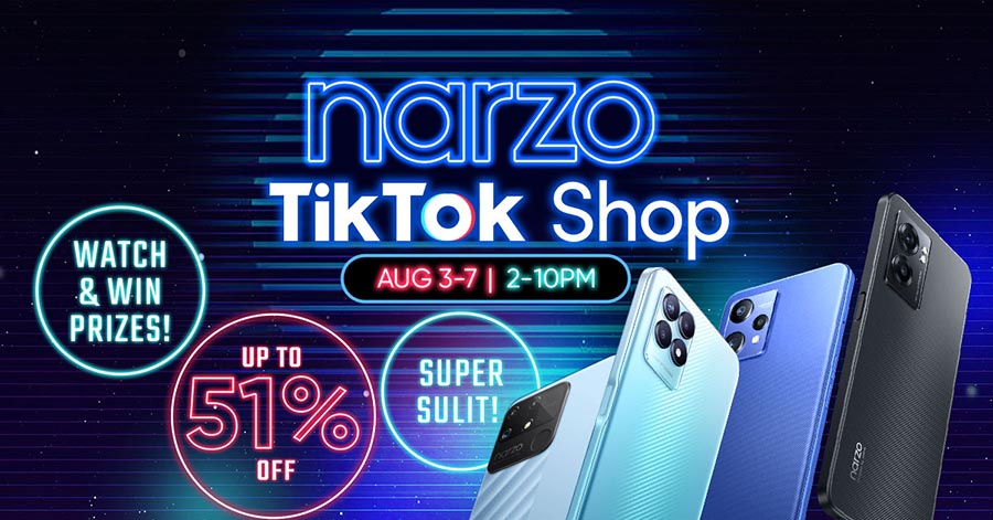 narzo opens their TikTok Shop with up to 51% OFF discounts and free shipping offers!