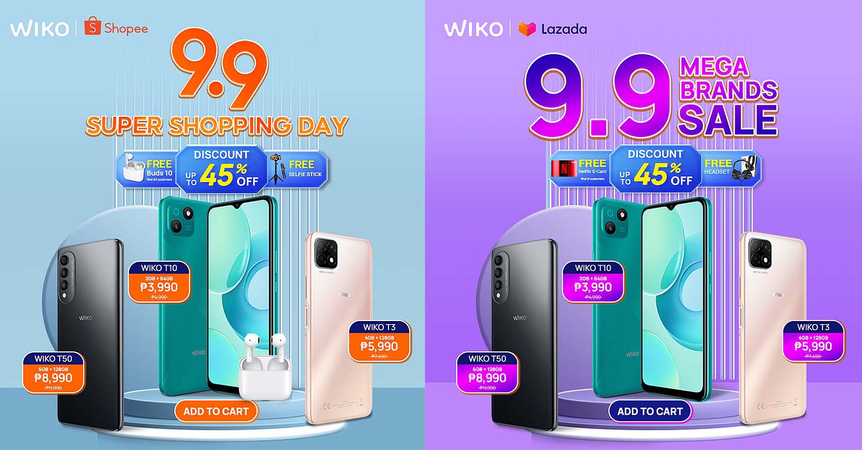 Best deals on the T10, T50, T3, and WIKO Buds 10 on Shopee and Lazada!