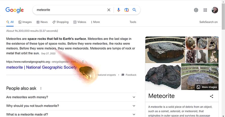 Catch a meteorite zooming across your screen in this space-themed Google Search Easter Egg