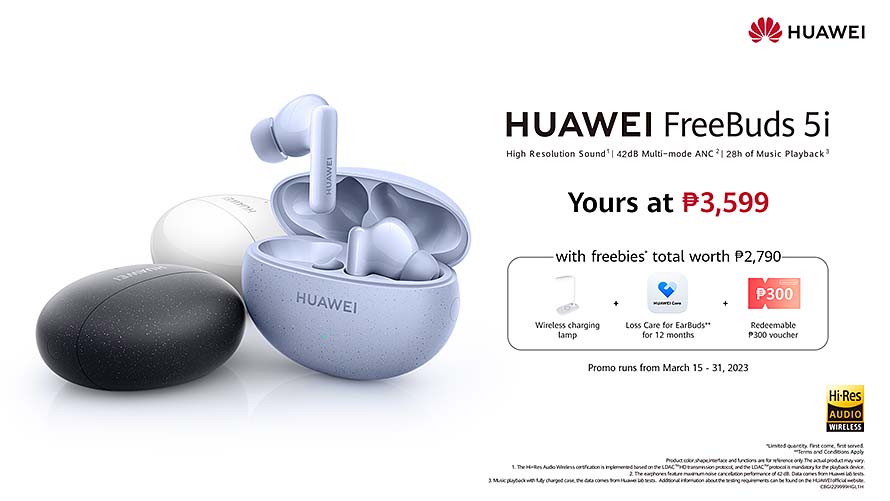 The Hi-Res Audio Wireless-certified HUAWEI FreeBuds 5i is now available starting at Php 3,599