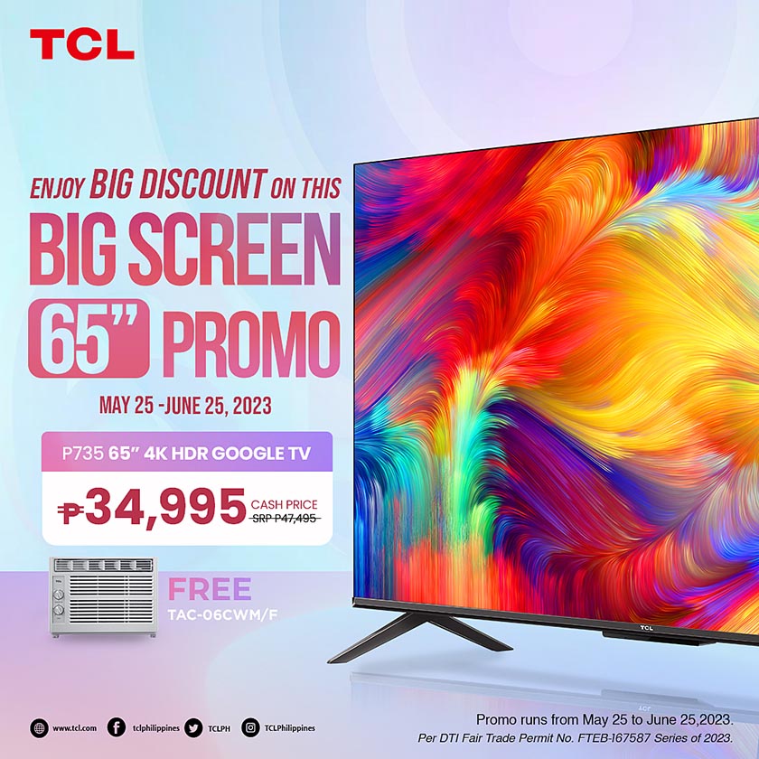 Avail of a special bundle price of Php34,995 when you buy the new 65 inch P735 TV and get a Free Air Conditioner unit