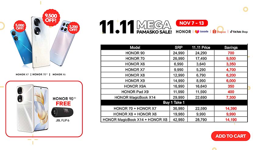 HONOR 11.11 Mega Pamasko Sale: FREE JBL Speakers and Big Price Drops!