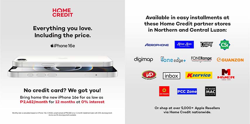 Bring home the latest iPhone iPhone 16e for as Low as PHP2,482 per Month with Home Credit